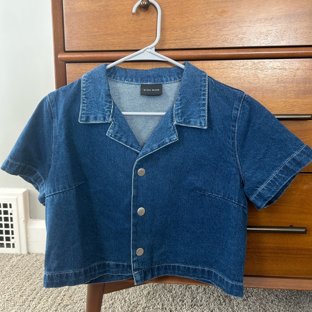 Miou Muse Denim Cropped Top